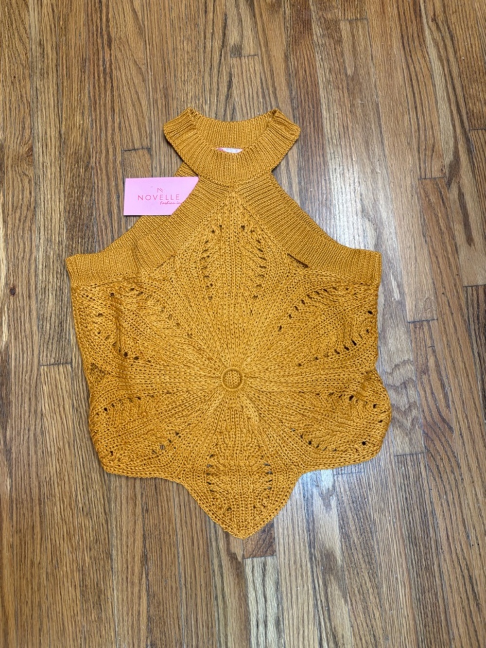 Novella Royale Mustard Yellow Knit Halter Crop Top